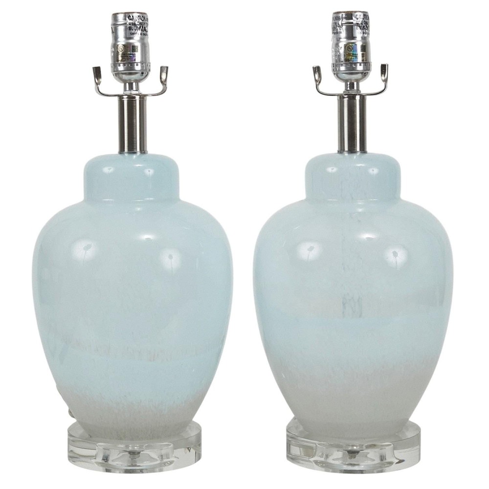 Glass Table Lamp Light Blue gry Gradient Blown Glass Acrylic Base Lot of 2